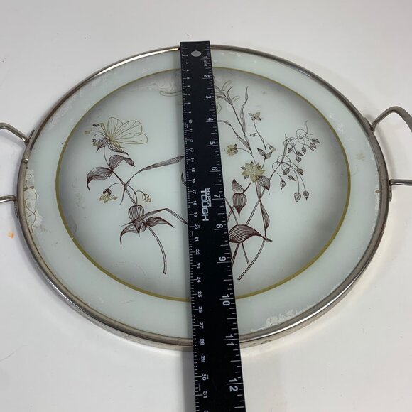 MCM West German Serving Tray Cake Plate Floral Design 11" Silver Handles VTG - Picture 9 of 12